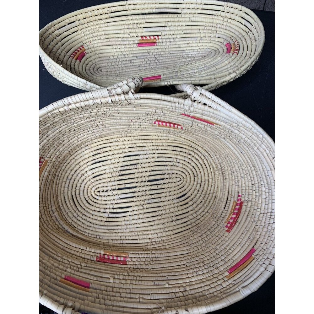 Woven Wicker Oval Large Storage Basket Handles Lid Aztec Boho Southweste… - Picture 4 of 6